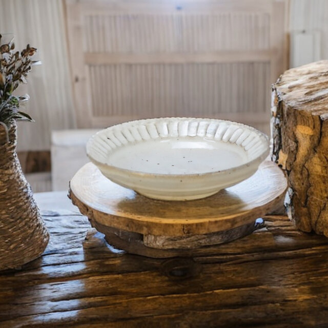 粉引削ぎ目　浅小鉢【美濃焼】