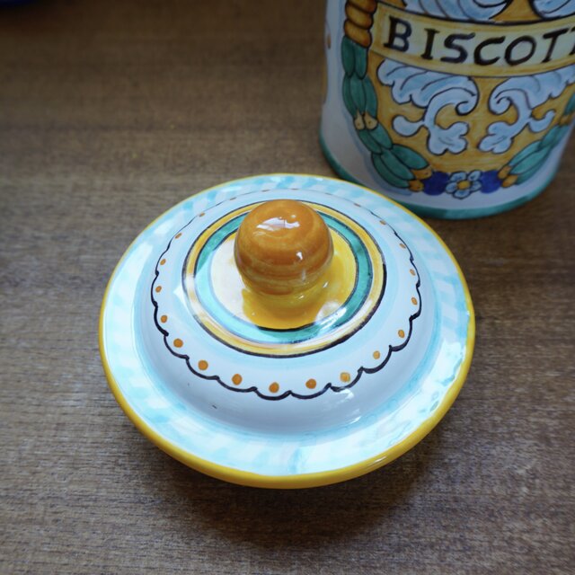キャニスター クッキー入れ 蓋付き陶器 マヨリカ焼き イタリア陶器