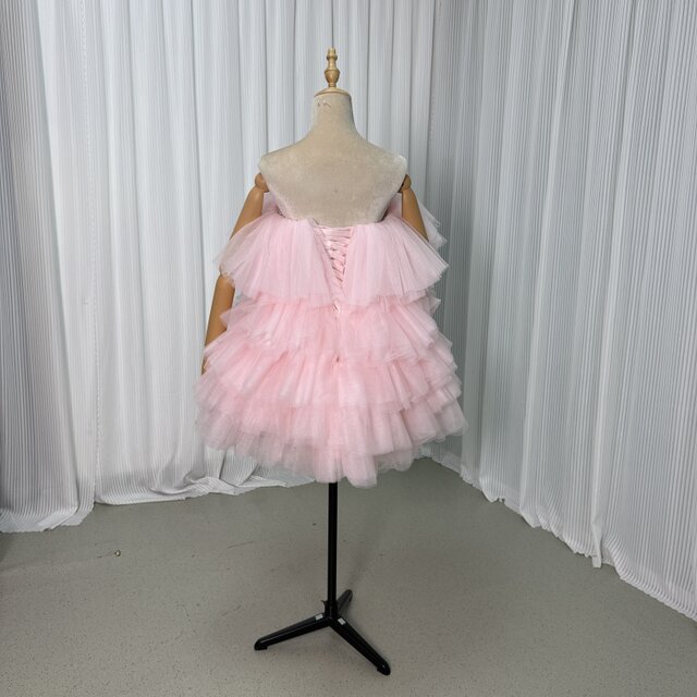 カラードレス ミニドレス ピンク ビスチェタイプ リボン 可愛い 披露宴