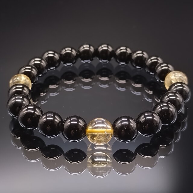 モリオンブレスレット　19㎜ モリオン(黒水晶)＆ギベオンデザインブレスレット【カット