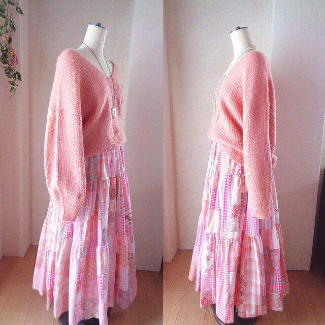 sold 一点もの♥絵画なパッチワーク♥Lovely pink♥超ボリューム