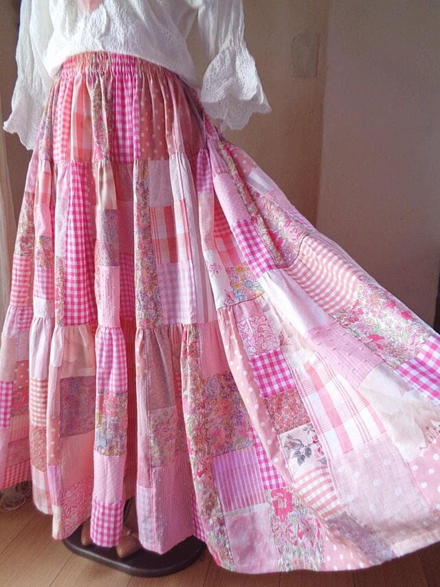 sold 一点もの♥絵画なパッチワーク♥Lovely pink♥超ボリューム