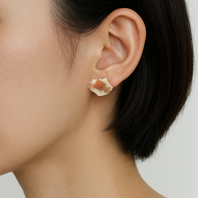 天然石イヤリング｜割れ感デザイン｜アシンメトリー｜#4