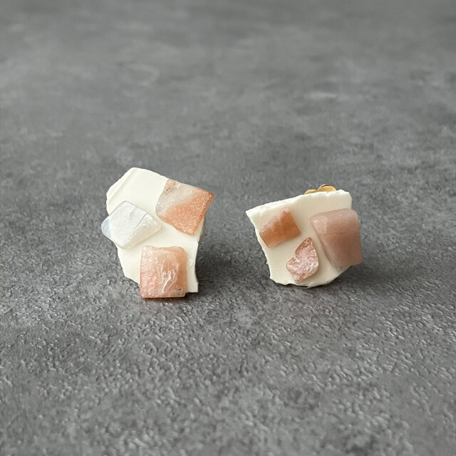 天然石イヤリング｜割れ感デザイン｜アシンメトリー｜#3