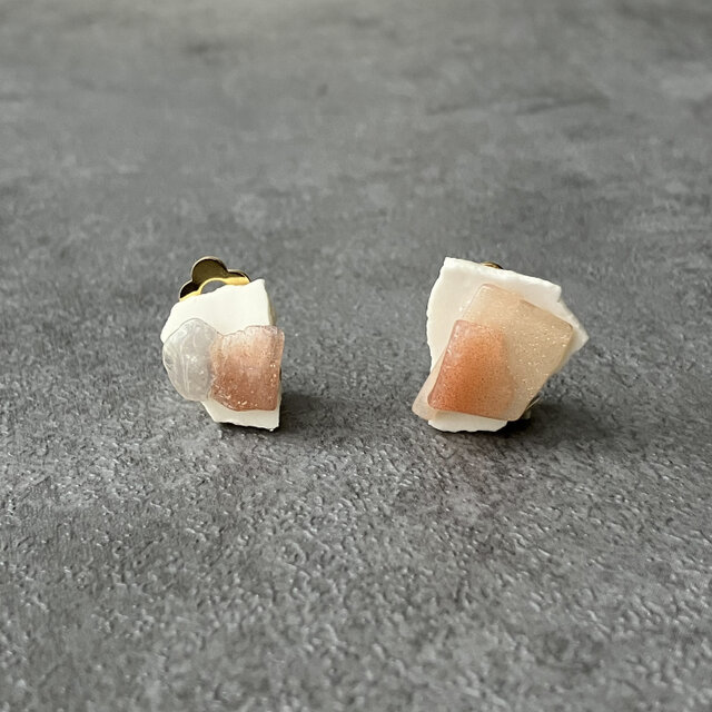 天然石イヤリング｜割れ感デザイン｜アシンメトリー｜#2
