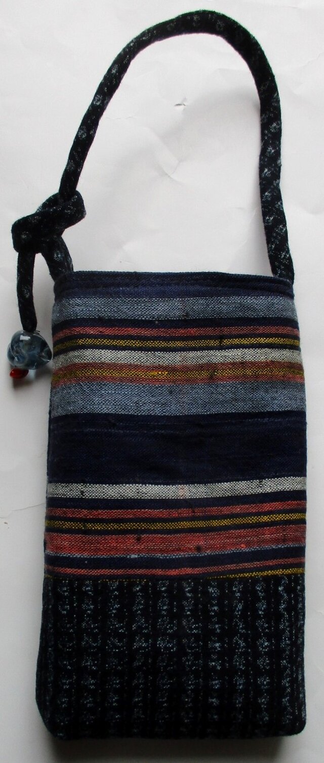 ８２２８　男絣と唐桟縞の着物で作ったスマホポーチ　＃送料無料