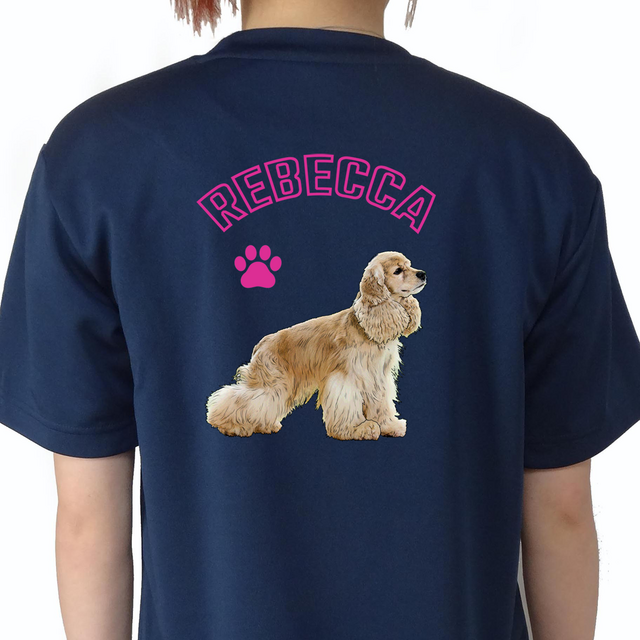 オーダーメイド/うちの子/名入れ/ドライTシャツ/うちのワンコ/イラスト/オリジナル/犬/ネイビー＆ホワイト/贈り物/プレゼント