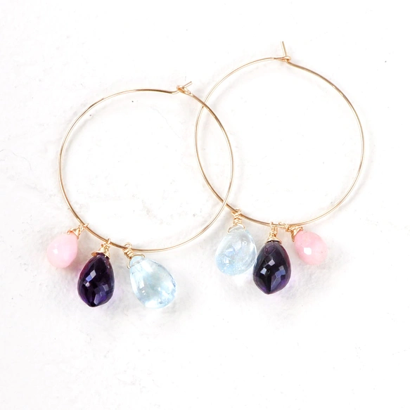 三つの小さな宝物チャームセット　アメジストxアクアマリンxピンクオパール