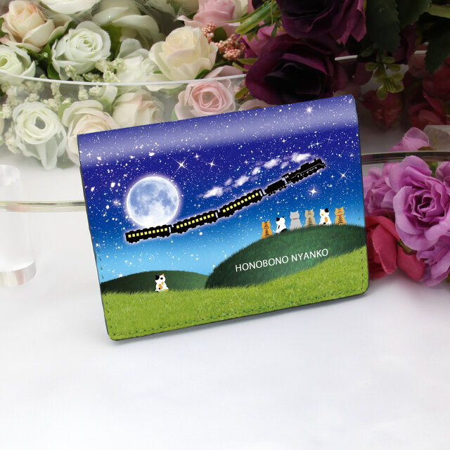 定期入れ/パス入れ/名刺入れ  カードケース 【ほのぼのにゃんこ銀河鉄道】（名入れ可）