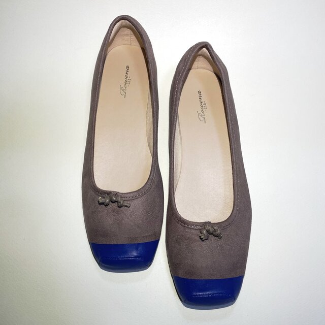 ◆廃番1,000円引きSALE◆ミニリボンが可愛いバイカラーバレエシューズ(グレーベージュ)23.5cm