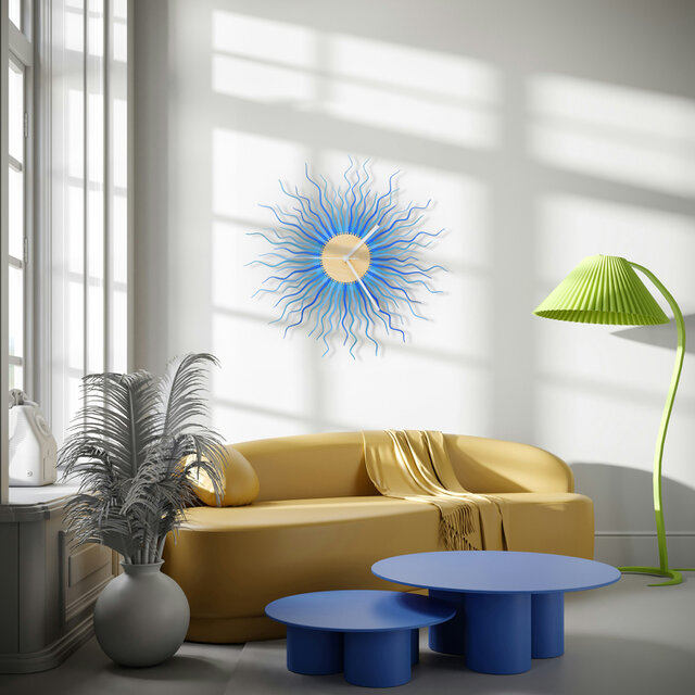 レーザーカット合板で作られたオーガニック木製時計 - Medusaターコイズ