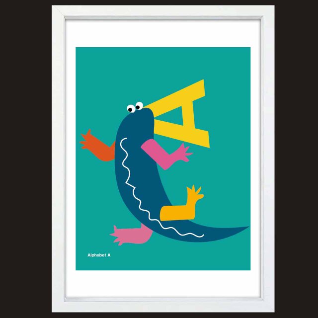 アルファベットA  ワニ　送料無料 　イラスト　A4〜A0　ポスター　アートポスター　アートsei検索新着順　3021