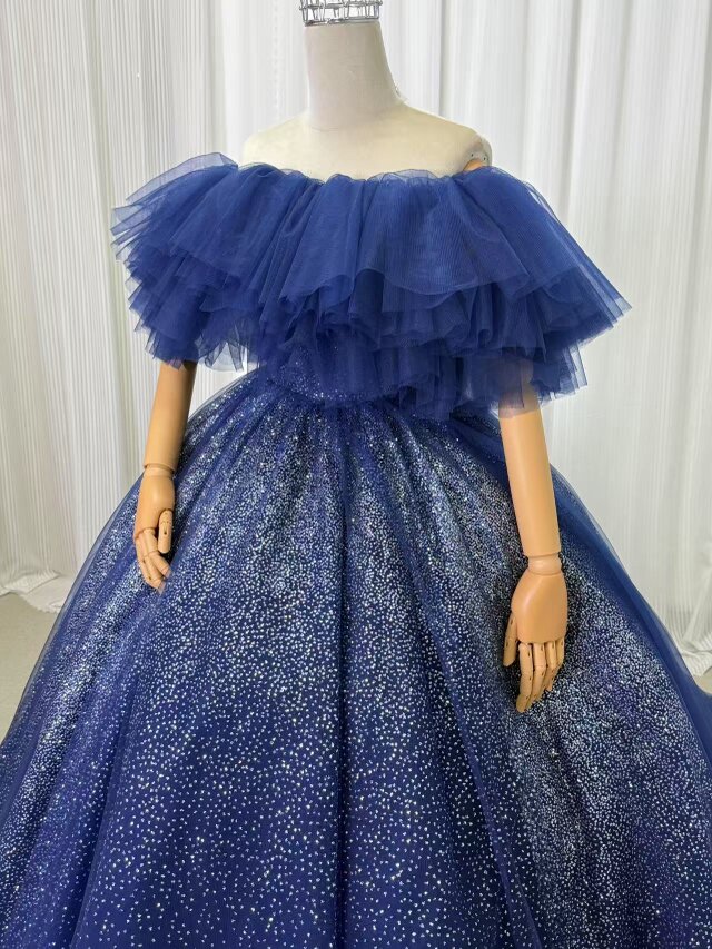豪華！カラードレス ネイビー 取り外しオフショルダー 編み上げ  