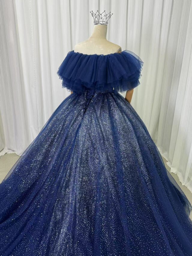 豪華！カラードレス ネイビー 取り外しオフショルダー 編み上げ