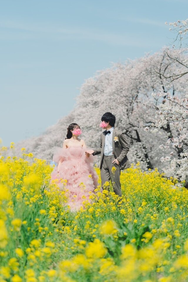 実例写真！カラードレス ピンク もこもこドレス リボン 編み上げ