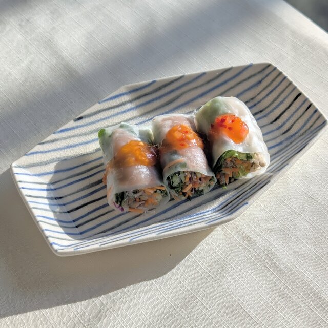 色違呉須縞紋　六角皿(中)