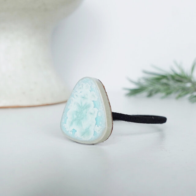 T-98 美濃焼  オリジナル タイルのヘアゴム 【裏面レザー加工】結晶釉