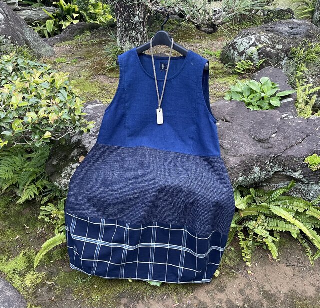 マキンコ　着物リメイク　2wayチュニック　ジャンパースカート　2点 着物リメイクのチュニック&ロングスカートセット シュシュ付き