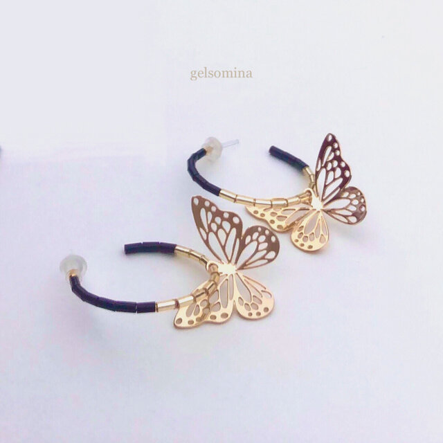 ★Brilliant Butterfly | Tropical Rainforest | Monotone★ピアス 両耳