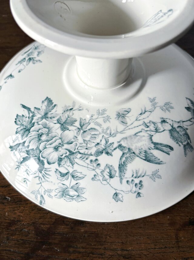 希少　美品　Longwy リボンのコンポティエ　フランスアンティーク 希少 美品 Longwy リボンのコンポティエ フランスアンティーク