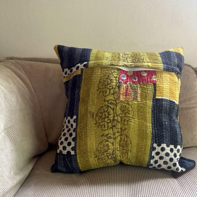 40×40 インドヴィンテージカンタキルト ラリーキルト クッションカバー