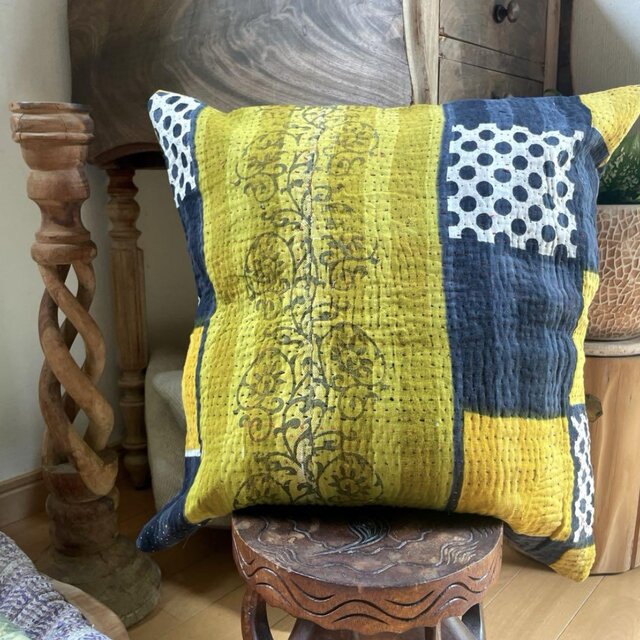 40×40 インドヴィンテージカンタキルト ラリーキルト クッションカバー