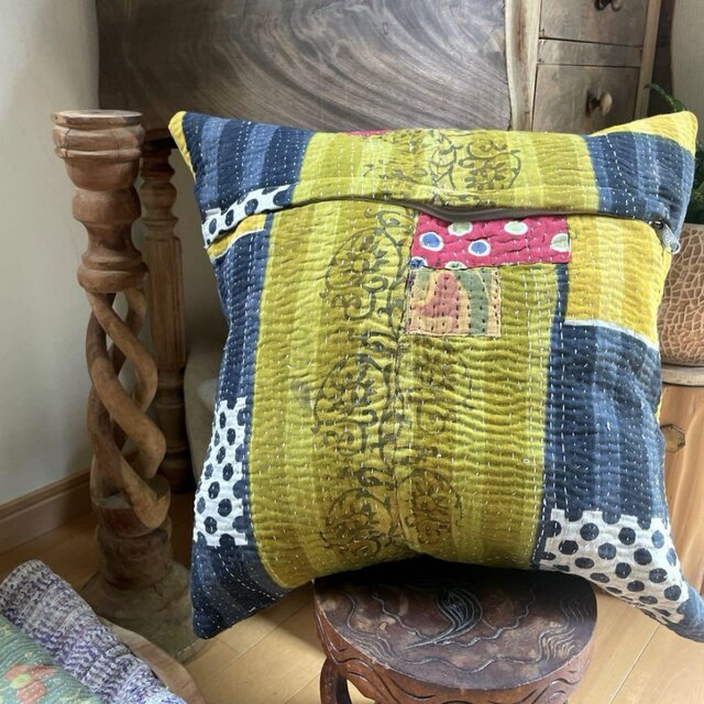 40×40 インドヴィンテージカンタキルト ラリーキルト クッションカバー