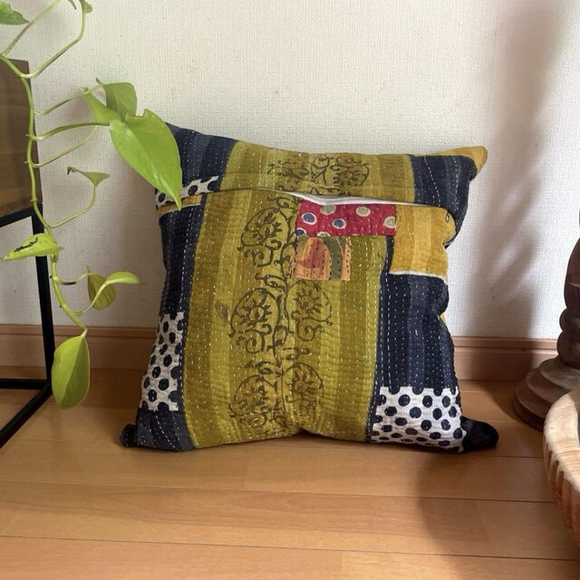 40×40 インドヴィンテージカンタキルト ラリーキルト クッションカバー