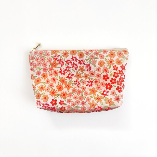 mont bouche  フランス生地・南仏花柄ポーチ（マチ付L）