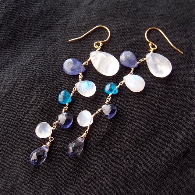 【K14gf】Mobile Earrings／モビールピアス（White × Blue）