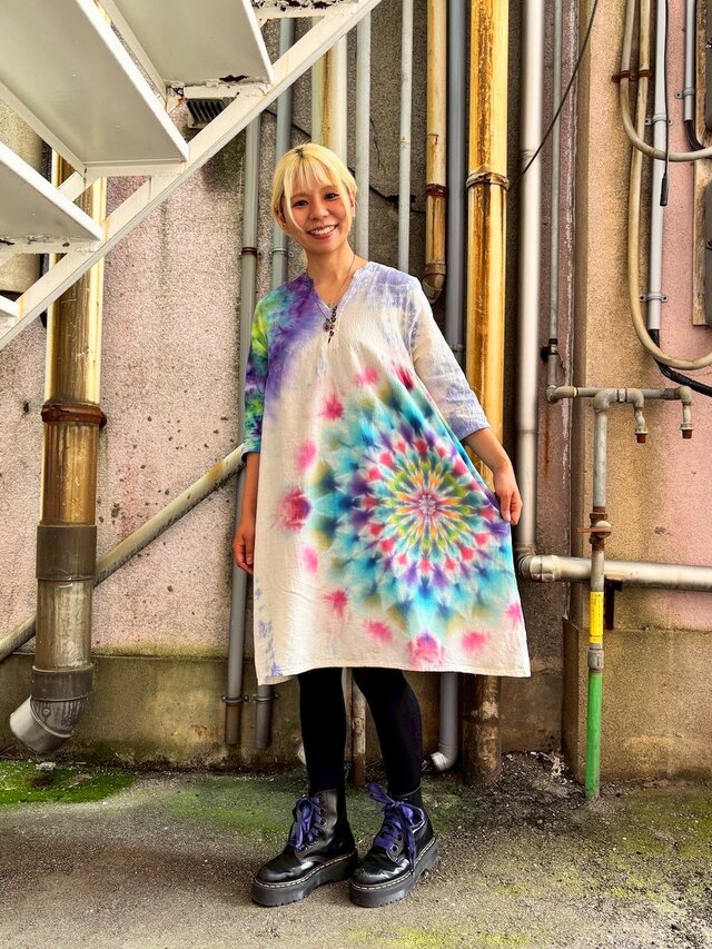 タイダイ チュニック ワンピース 空や海を感じる色合い 大曼荼羅 HD24-08