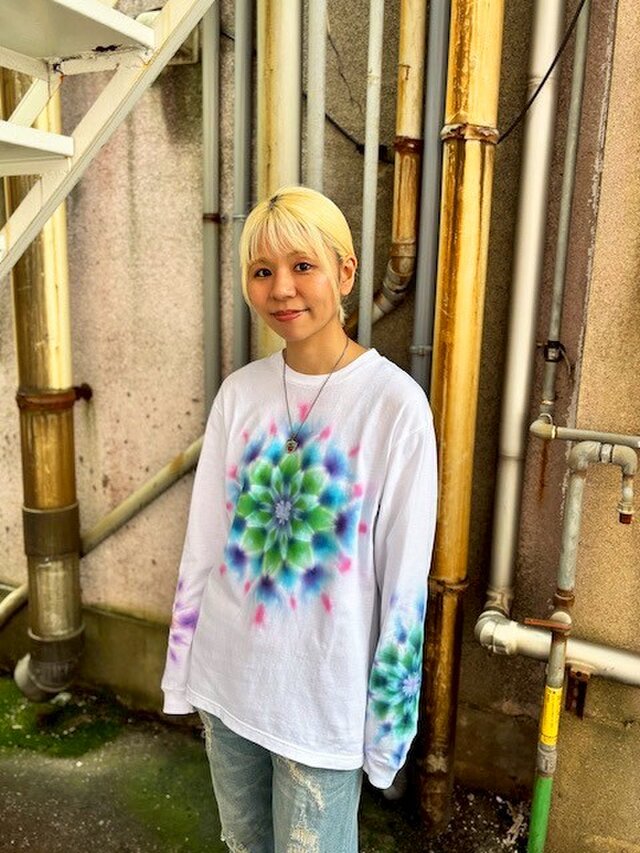 タイダイ 長袖 Tシャツ Mサイズ 曼荼羅 ホワイト HD24-04