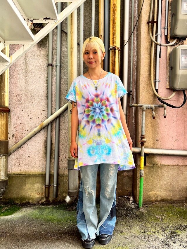 タイダイ レディース カットソー 曼荼羅模様 カラフル フリーサイズ HD24-05