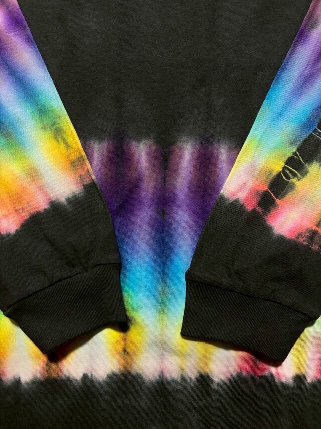 タイダイ 長袖Tシャツ XXLサイズ ブラック×レインボー HIPPIES DYE