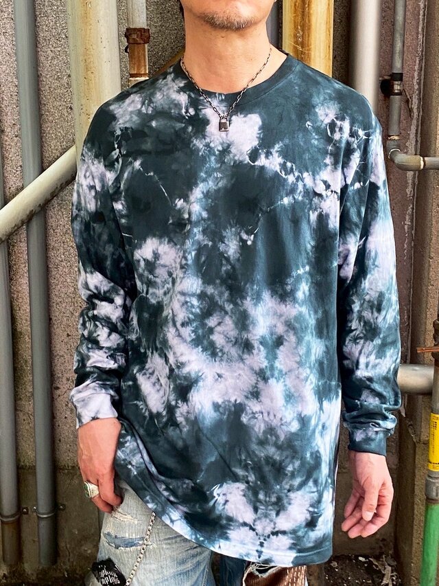タイダイ 長袖Ｔシャツ XXLサイズ ブラック ムラ染め HIPPIES DYE HD24-10