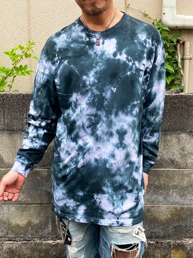 タイダイ 長袖Tシャツ XXLサイズ ブラック ムラ染め HIPPIES DYE HD24
