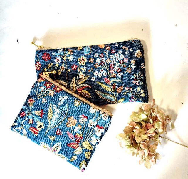 フランス生地 野花の吹き出す平安なポーチ（S）キーケース、コスメ入れ