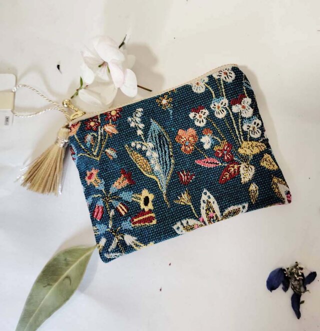 フランス生地　野花の吹き出す平安なポーチ（S）キーケース、コスメ入れ、カード入れ