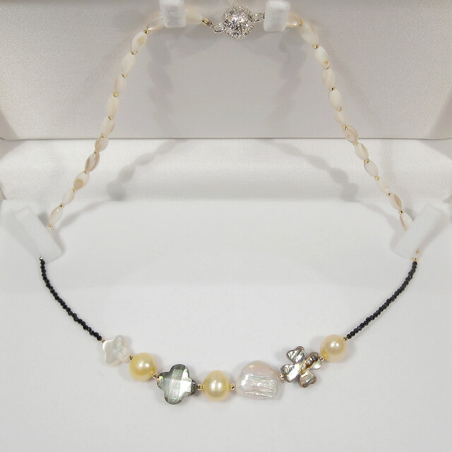 あこや真珠 × 白蝶貝 マザーオブパール ネックレス 6.5〜7.0㎜ M240 あこや真珠 ネックレス(7.0mm~7.5mm)【Silver】