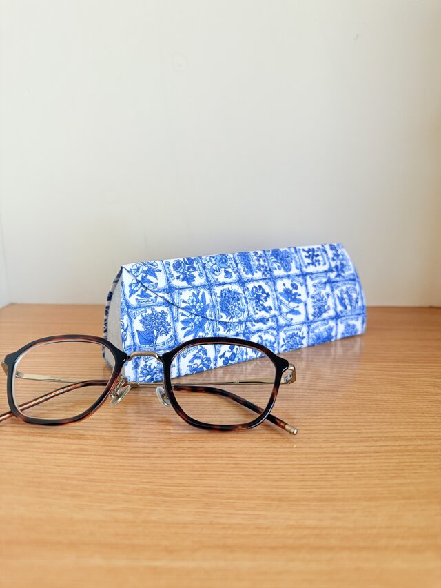 【受注制作】メガネケース・リバティランゲージオブフラワー×ブルー
