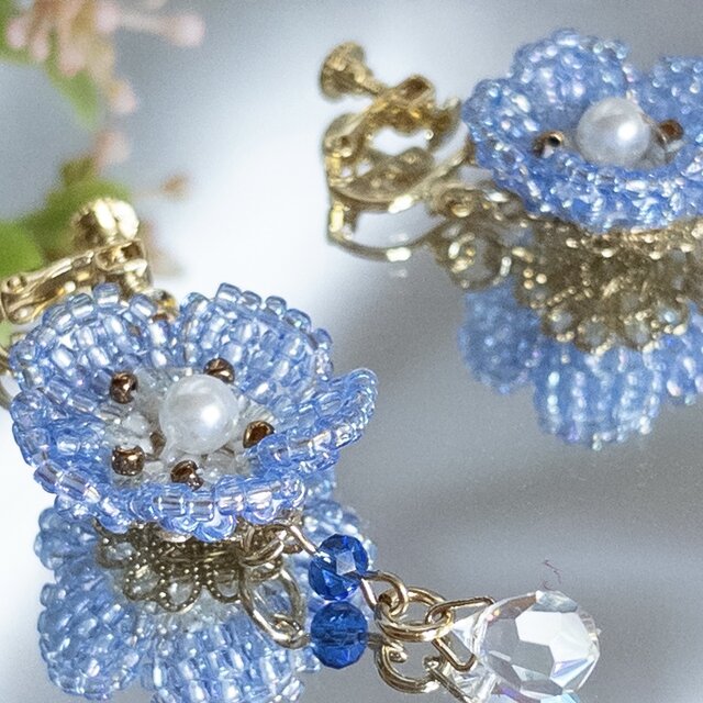 ネモフィラのビーズピアス＆イヤリング