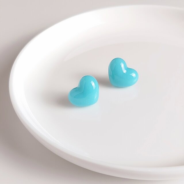 ターコイズブルー＊ハート ガラス／ピアスorイヤリング