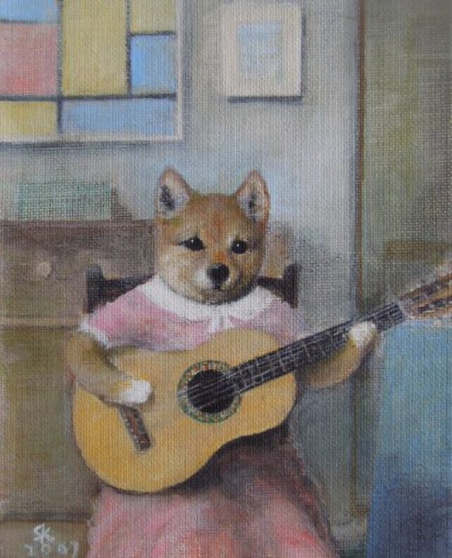 芝犬とギター(Bo様ご購入作品）額なし・作品のみ
