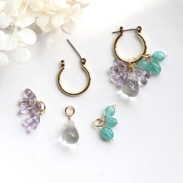 8Way◇ 天然石で着せ替え フープピアス チタンポスト アレルギー対応