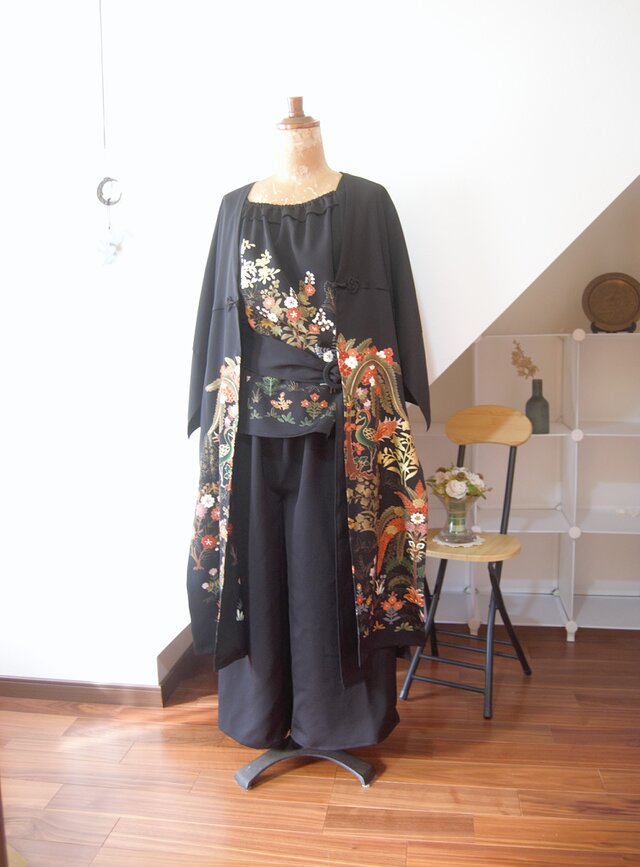 創作手作り　鳥　着物　リメイク　着物　古布　留袖 創作手作り 鳥 着物 リメイク 着物 古布 留袖