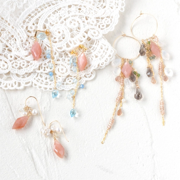 ピンクアメジストつぼみ着せ替えピアス/イヤリング