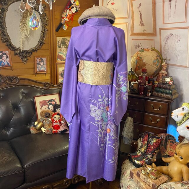 着物リメイクワンピース♪95♪総絞り♪122cm 母さんの着物リメイク 振袖絞りのワンピース🤲 handmade clothes