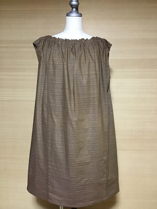 綿着物地横縞チュニックワンピース