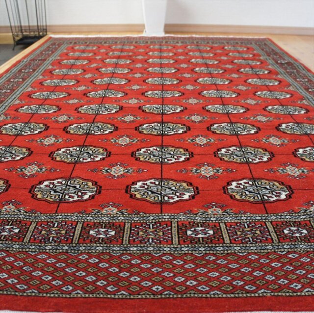 【美品】パキスタン製/絨毯/155x95 パキスタン絨毯 ハイクオリティ ボハラデザイン 200x136cm 厚み0.82cm
