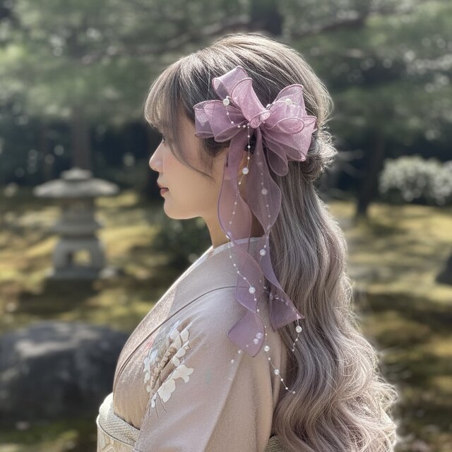 ガーリーなリボン　髪飾り　成人式　卒業式　ウェディング　結婚式　七五三　振袖　袴　和装　カラー変更可能　OHANA